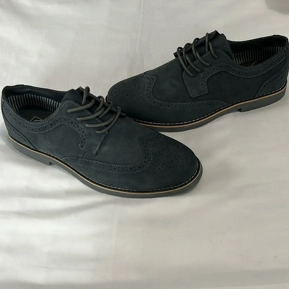 NEW WITH BOX Alpine Swiss Beau Gray Genuine Suede Wingtip Brogue Lace Up Oxford